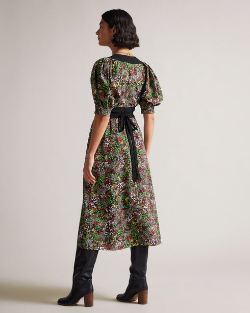 LOTTEI-Dresses-Crepe Panelled Puff Sleeve Midi Dress- Ted Baker Romania